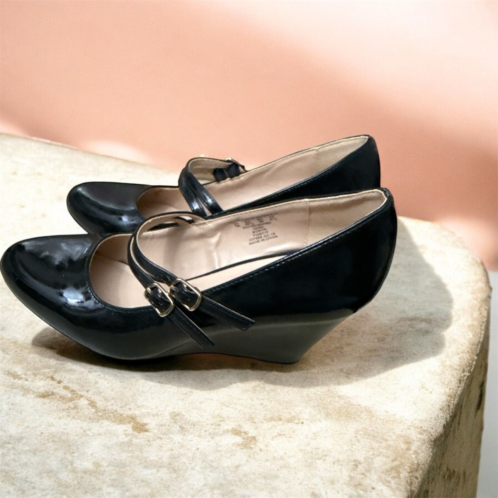Black Mary Jane Wedge Shoes